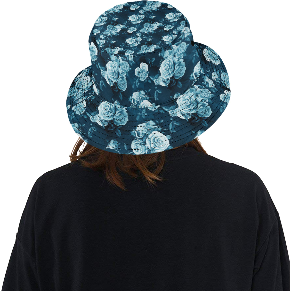 Rose Blue Pattern Print Design RO014 Unisex Bucket Hat