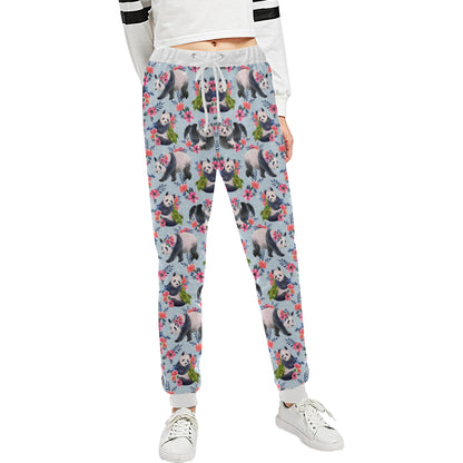 Panda Bear Flower Design Themed Print Unisex Sweatpants