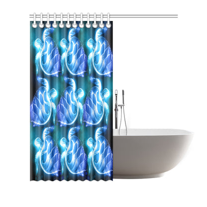 Blue Neon Sea Turtle Print Shower Curtain
