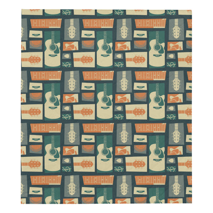 Acoustic Guitar Pattern Print Design 02 Premium Quilt