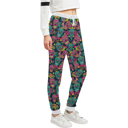 Sugar Skull Floral Design Themed Print Unisex Sweatpants