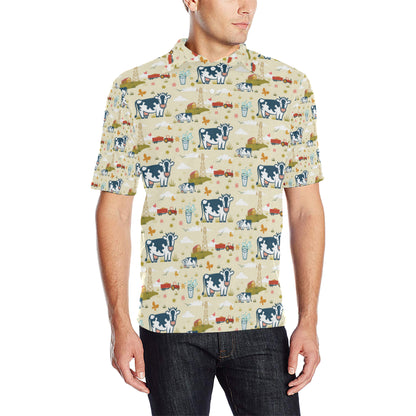 Cow Farm Design Print Men Polo Shirt