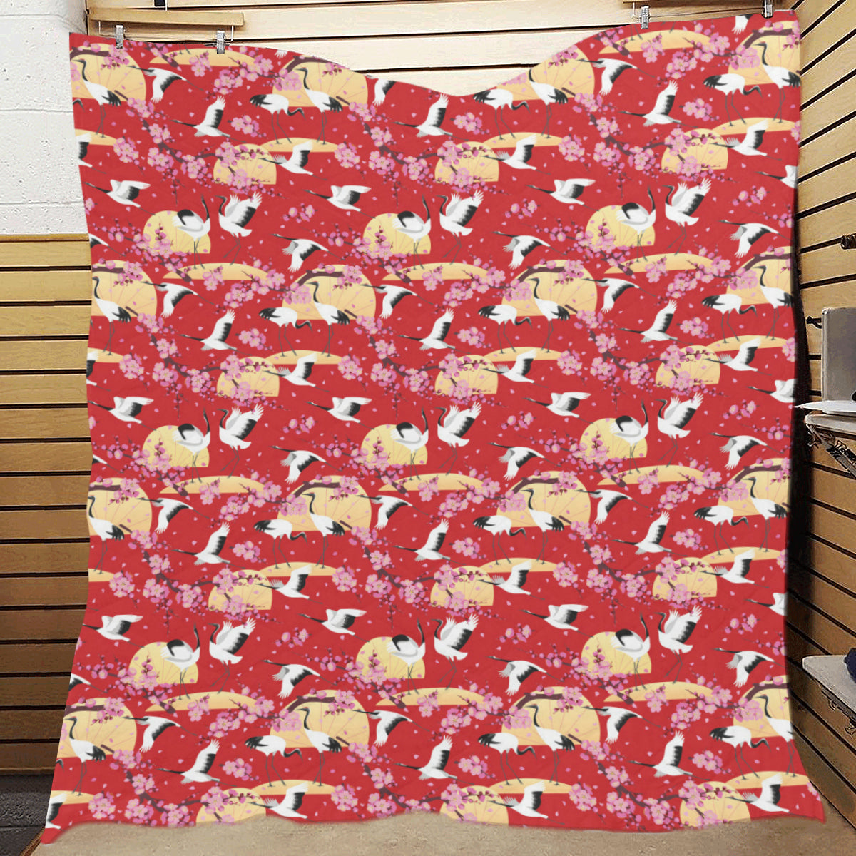 Crane Pattern Print Design 04 Premium Quilt