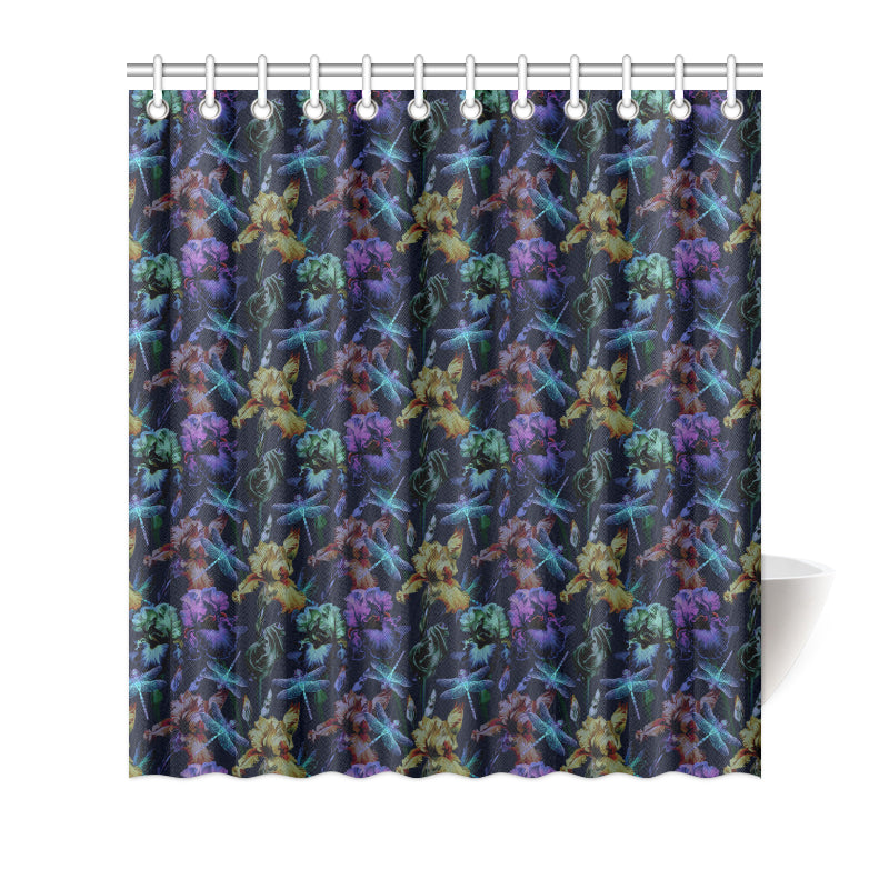 Dragonfly With Floral Print Pattern Shower Curtain