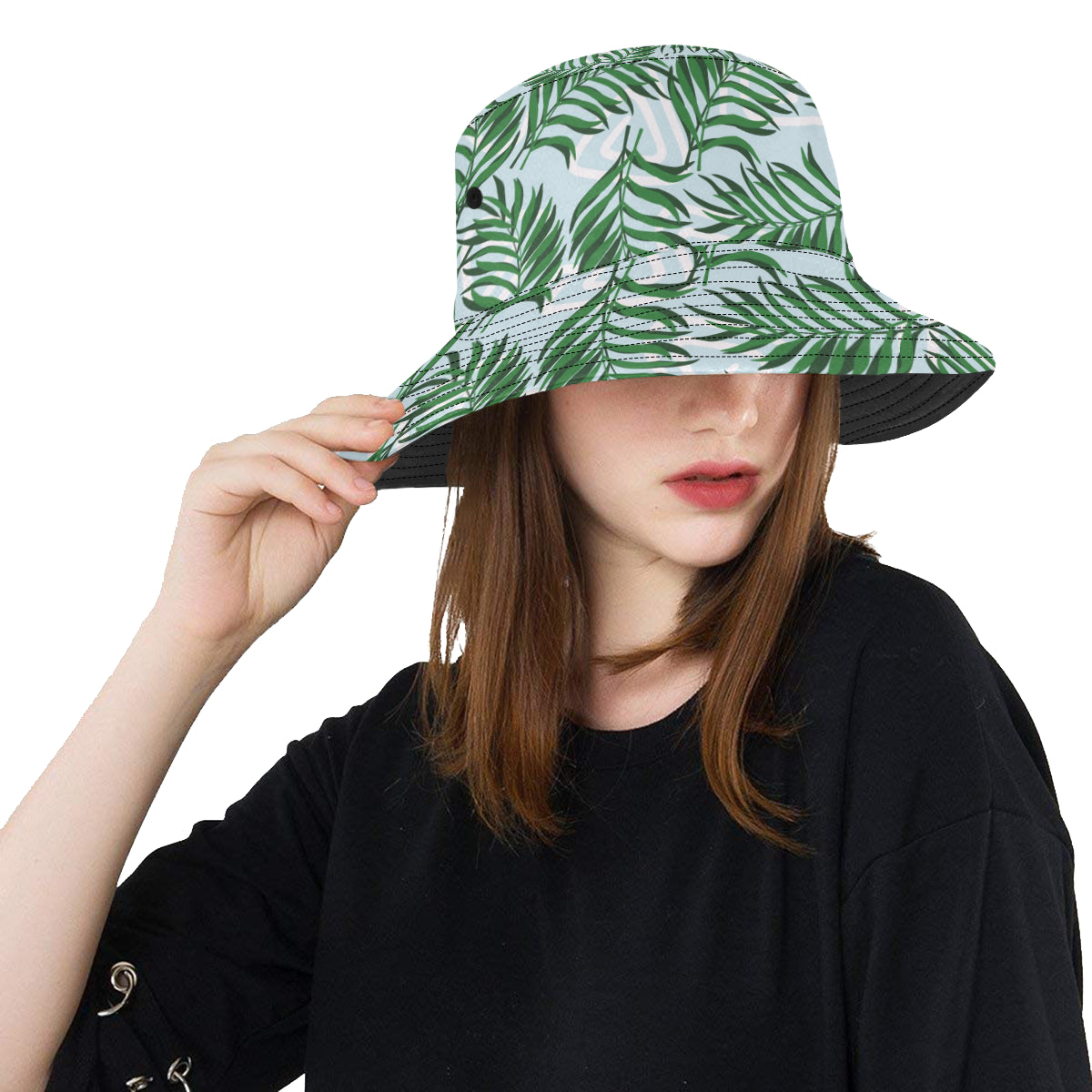 Palm Leaves Pattern Print Design PL06 Unisex Bucket Hat