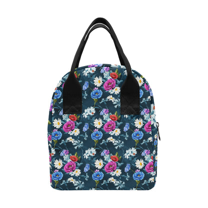 Floral Blue Themed Print Insulated Lunch Bag