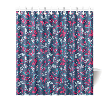 Butterfly Red Deep Blue Print Pattern Shower Curtain