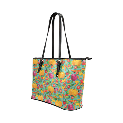 Vegan Colorful Themed Design Print Leather Tote Bag