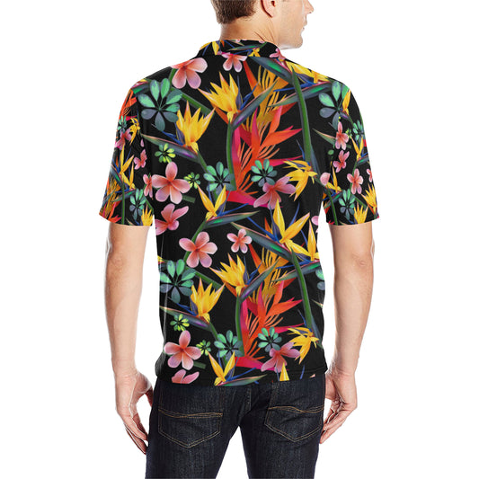 Tropical Flower Pattern Print Design TF015 Men Polo Shirt
