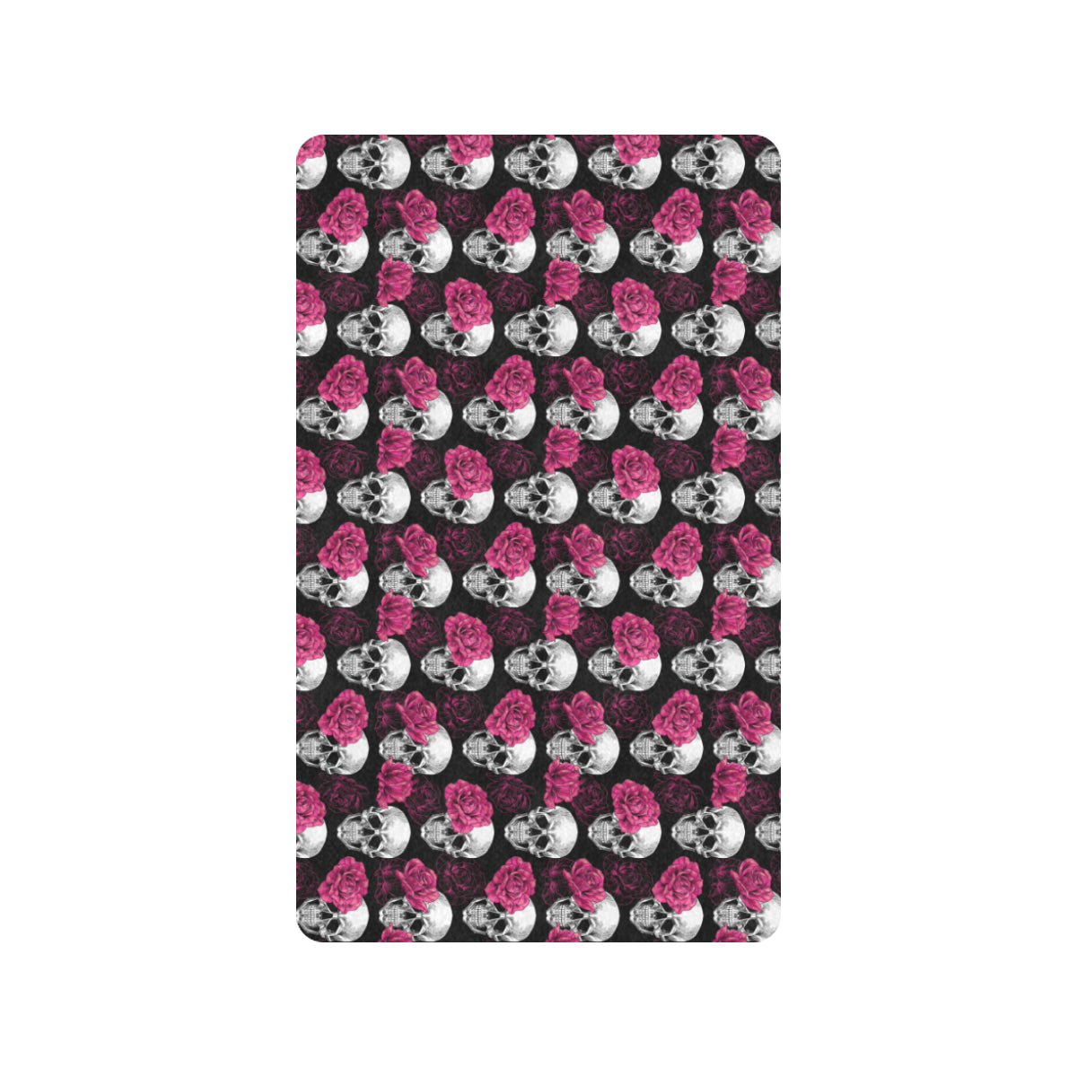 Pink Rose Skull Themed Print Rubber Doormat