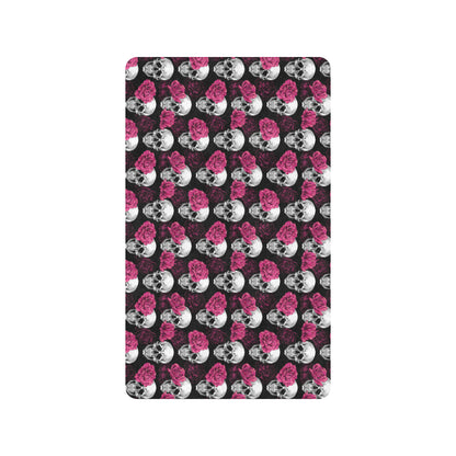 Pink Rose Skull Themed Print Rubber Doormat