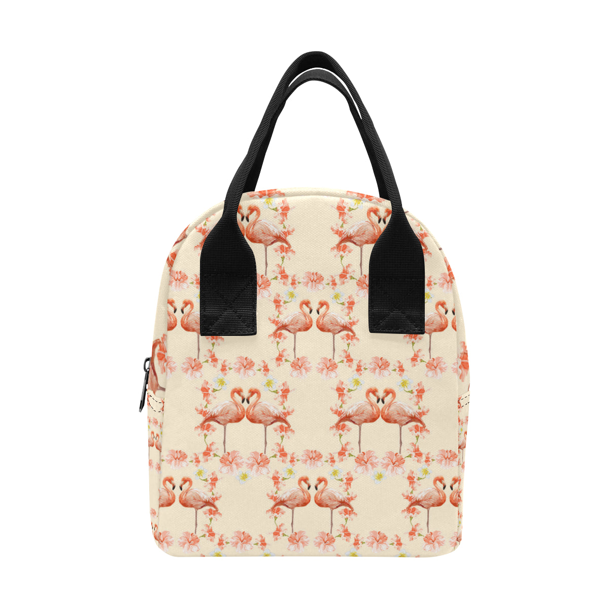 Flamingo Hibiscus Print Pattern Insulated Lunch Bag