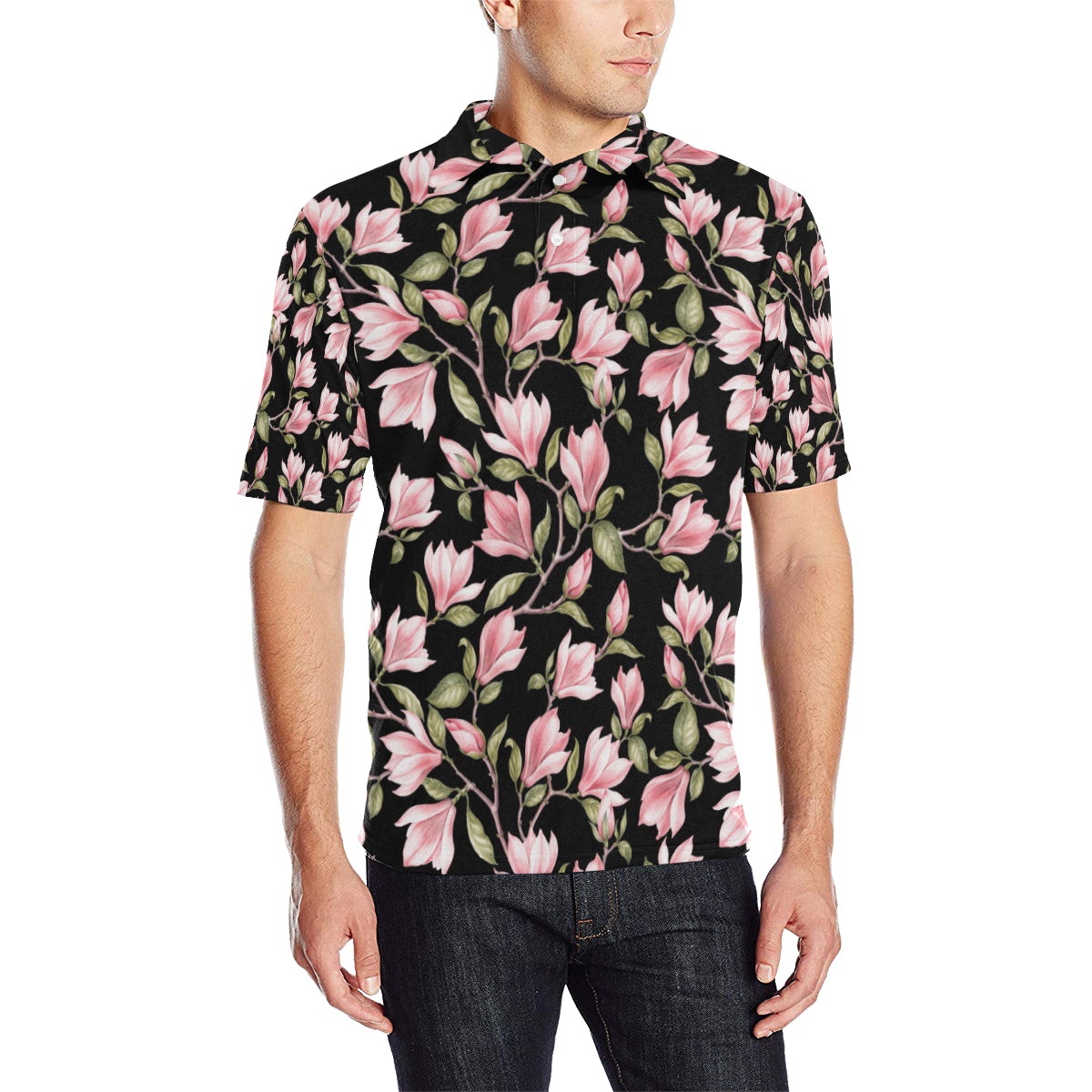 Magnolia Pattern Print Design MAG03 Men Polo Shirt