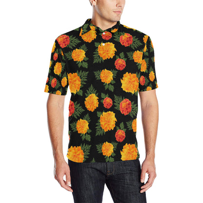 Marigold Pattern Print Design MR05 Men Polo Shirt