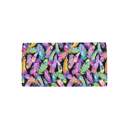 Neon Feather Pattern Print Design A02 Women's Trifold Wallet