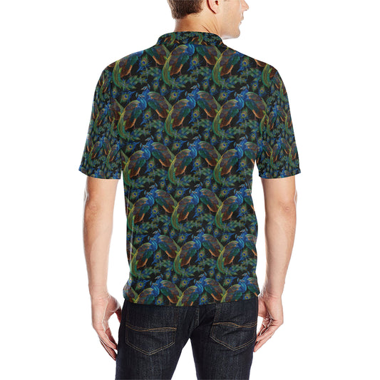 Peacock Themed Design Print Men Polo Shirt