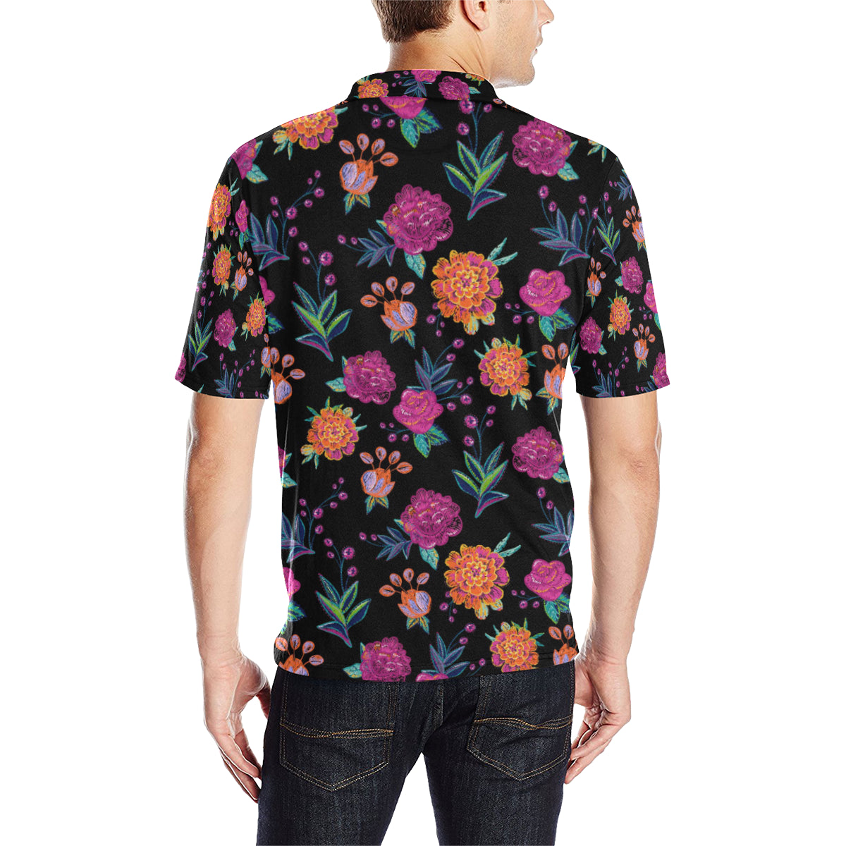 Marigold Pattern Print Design MR02 Men Polo Shirt