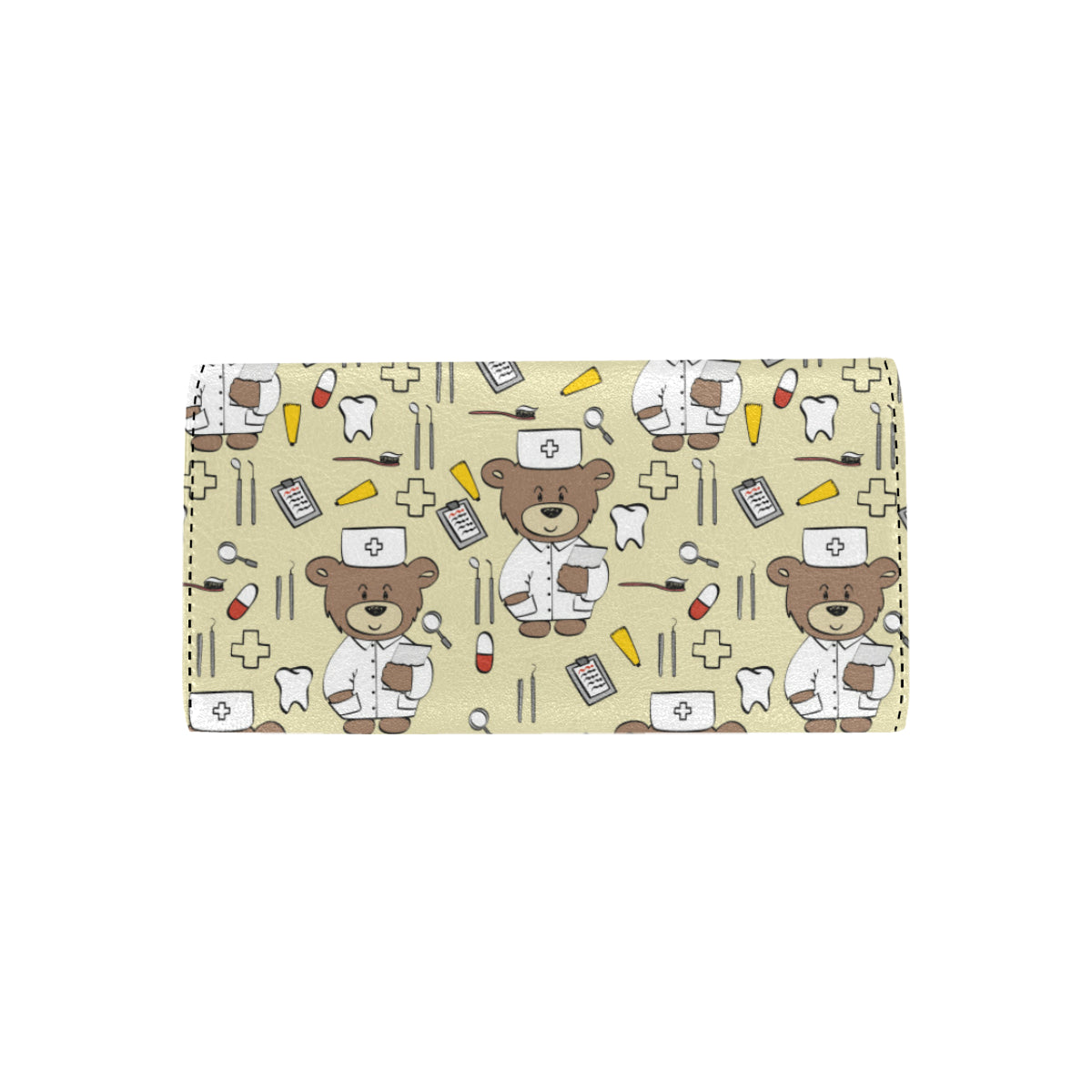 Nurse Bear Pattern Print Design A02 Women's Trifold Wallet