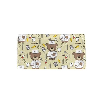 Nurse Bear Pattern Print Design A02 Women's Trifold Wallet