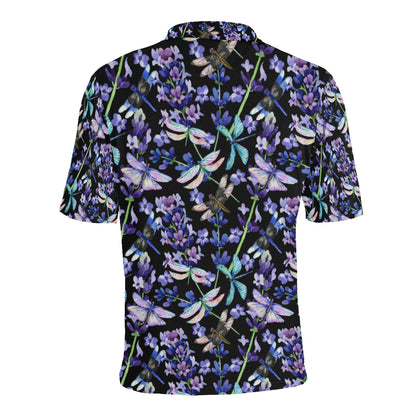 Lavender Dragonfly Pattern Print Design LV03 Men Polo Shirt