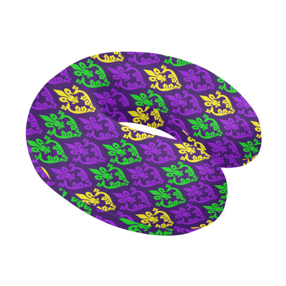 Mardi Gras Pattern Print Design 02 U-Shaped Travel Neck Pillow