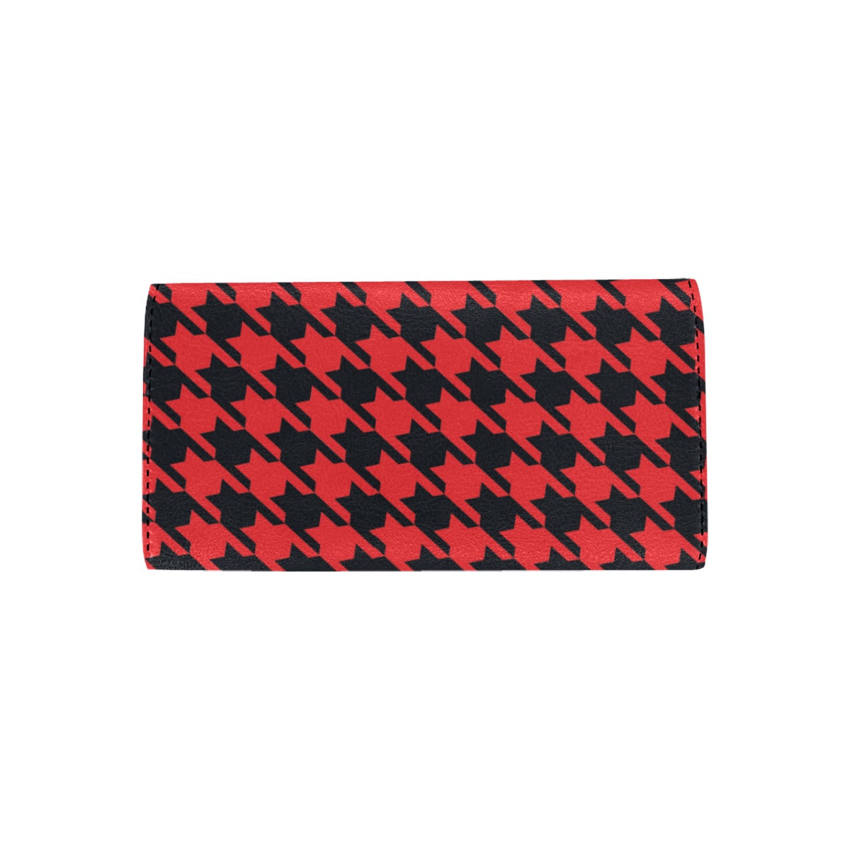 Houndstooth Red Pattern Print Design 03 Women's Trifold Wallet