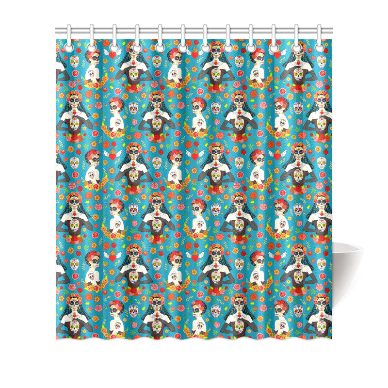 Day of the Dead Old School Girl Design Shower Curtain