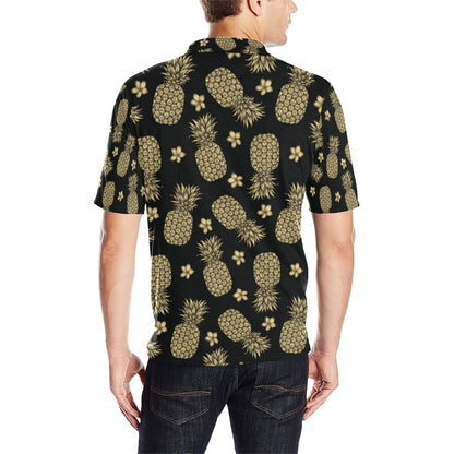 Gold Pineapple Hibiscus Men Polo Shirt
