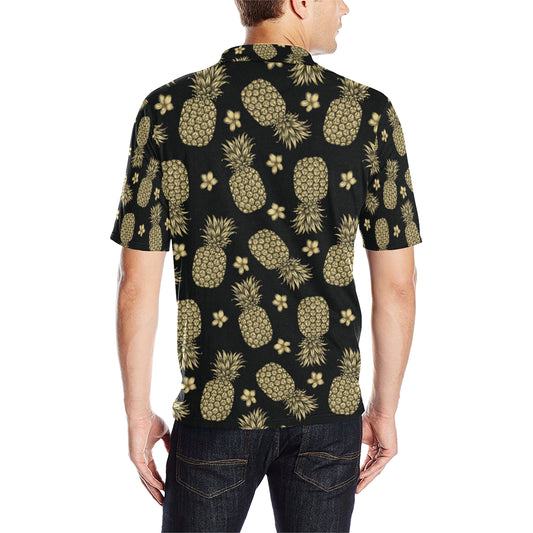 Gold Pineapple Hibiscus Men Polo Shirt
