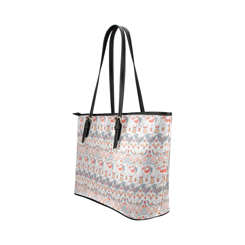 Swedish Nordic Design Print Leather Tote Bag