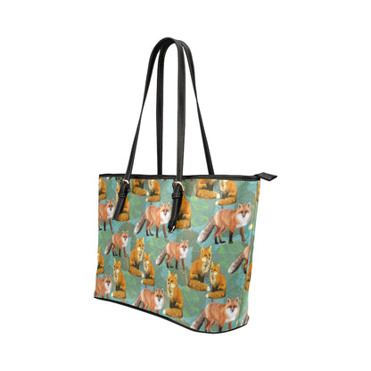 Fox Autumn leaves Themed Leather Tote Bag