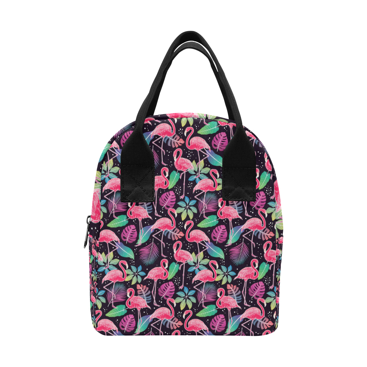 Flamingo Tropical leaves Neon Print Insulated Lunch Bag