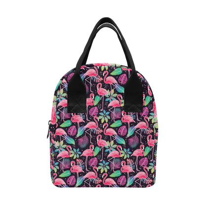 Flamingo Tropical leaves Neon Print Insulated Lunch Bag