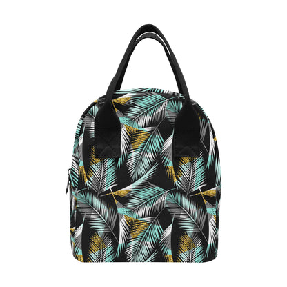 Gold Glitter Cyan Tropical Palm Leaves Insulated Lunch Bag