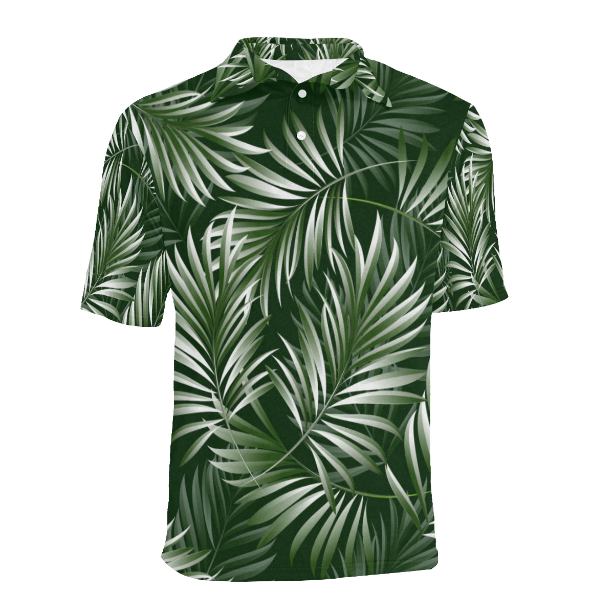 White Green Tropical Palm Leaves Men Polo Shirt