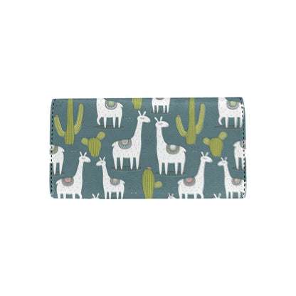 Llama Cactus Pattern Print Design 03 Women's Trifold Wallet