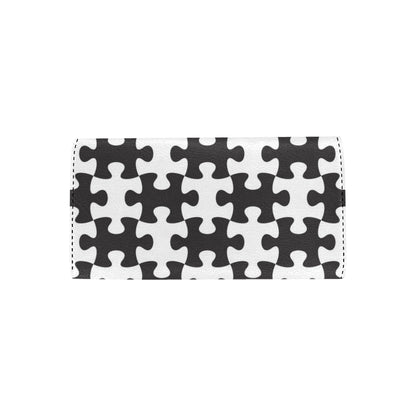 Puzzle Black White Pattern Print Design A02 Women's Trifold Wallet