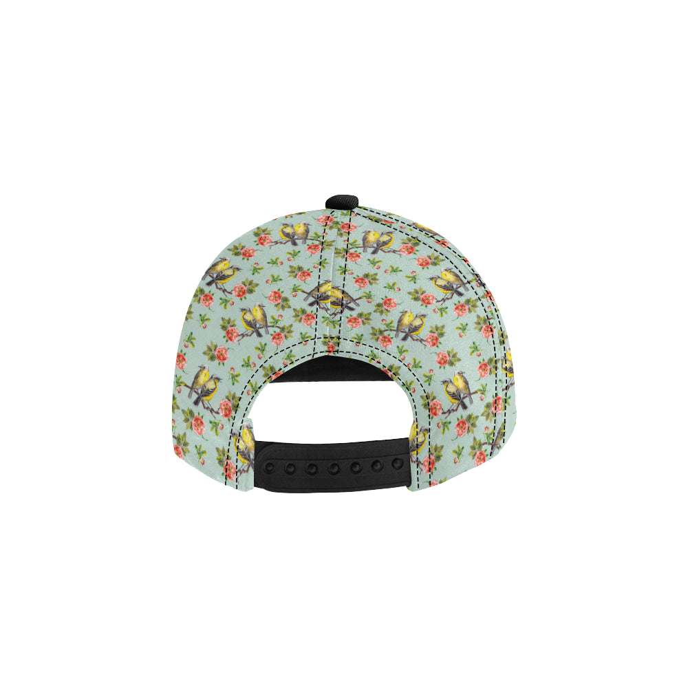 Bird with Red Flower Print Pattern Snapback Cap