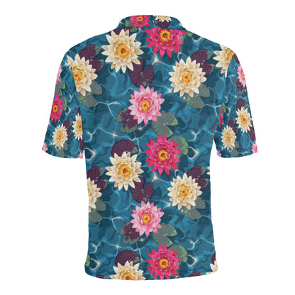 Water Lily Pattern Print Design WL05 Men Polo Shirt