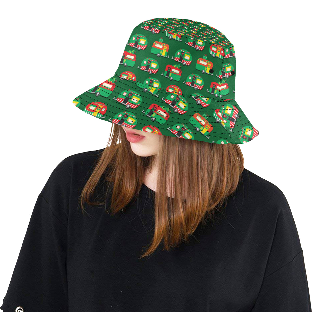 Camper Camping Christmas Themed Print Unisex Bucket Hat