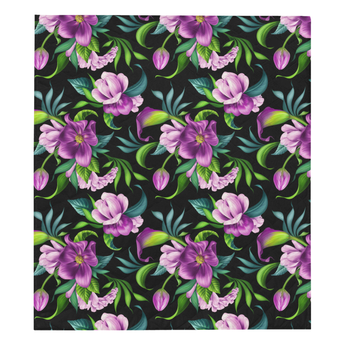 Bright Purple Floral Pattern Premium Quilt