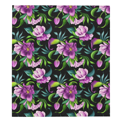 Bright Purple Floral Pattern Premium Quilt