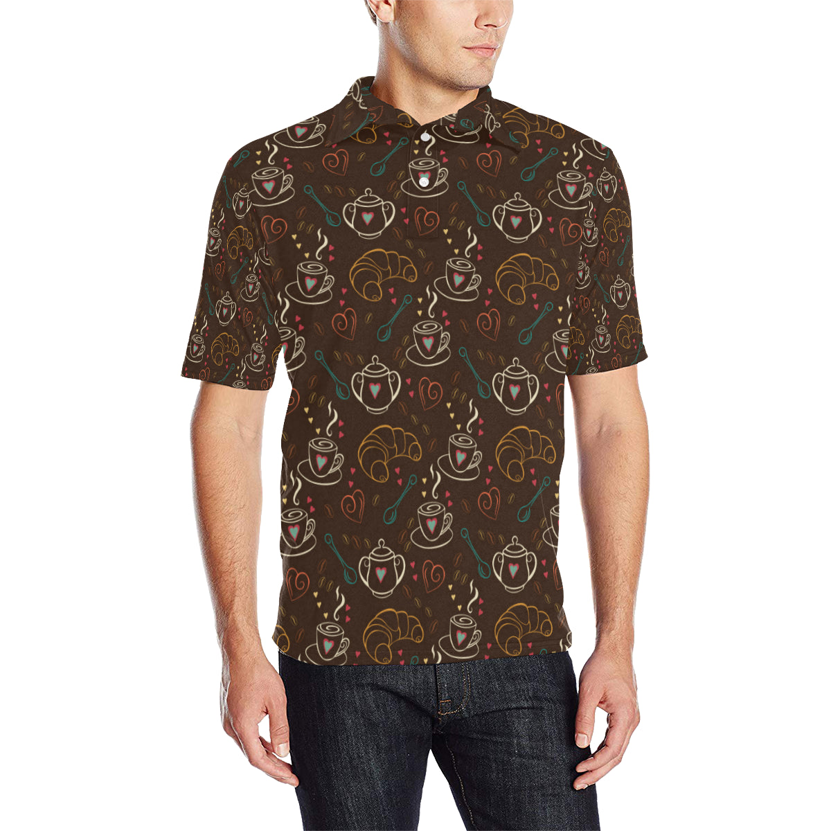 Coffee Pattern Print Design 06 Men Polo Shirt