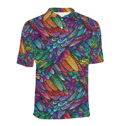 Feather Multicolor Design Print Men Polo Shirt