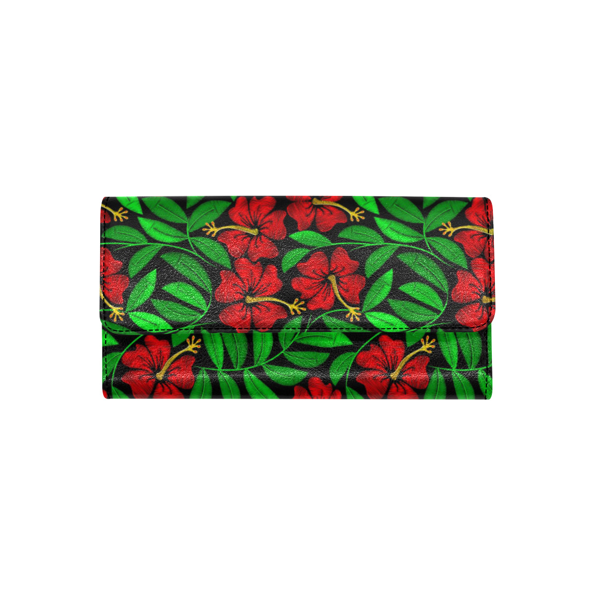 Red Hibiscus Embroidered Pattern Print Design HB03 Women's Trifold Wallet