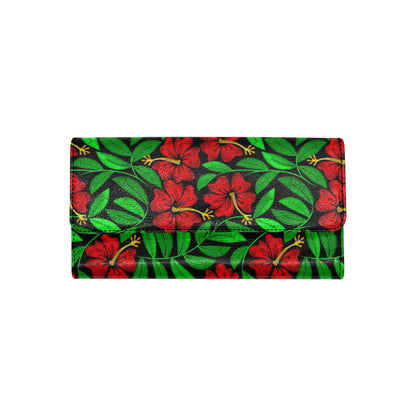 Red Hibiscus Embroidered Pattern Print Design HB03 Women's Trifold Wallet