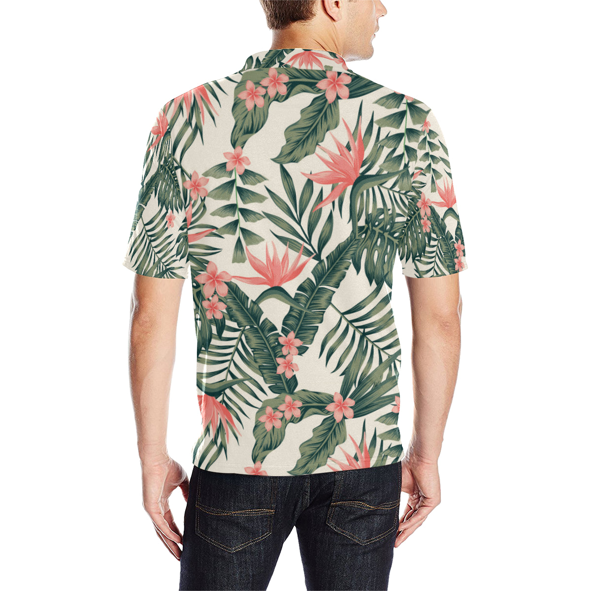 Tropical Flower Palm Leaves Men Polo Shirt