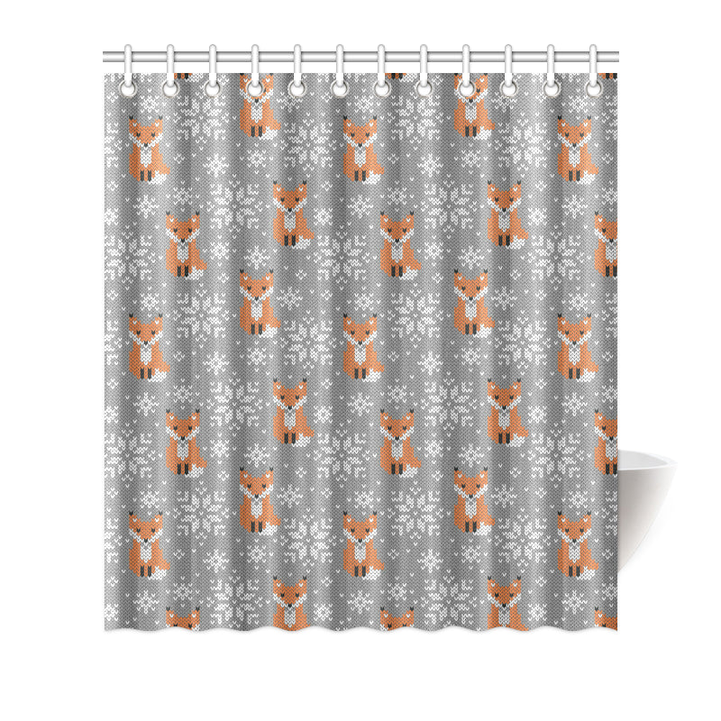 Knit Red Fox Pattern Print Design 02 Shower Curtain