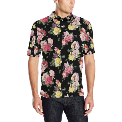 Rose Pattern Print Design RO010 Men Polo Shirt