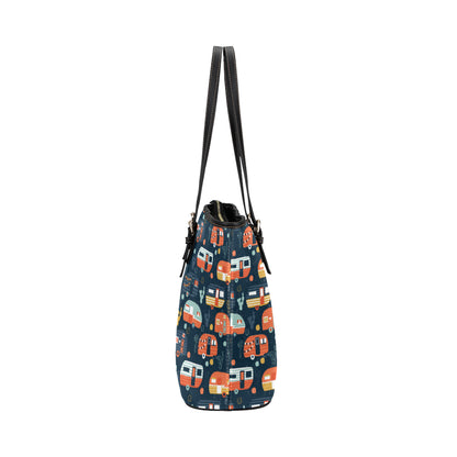 Camper Caravan Print Pattern Leather Tote Bag